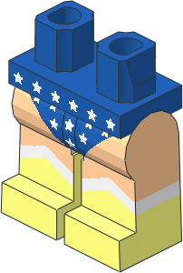 Minifig Hips and Legs with White Stars, Blue Leotard and Light Nougat Legs Pattern