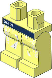 Minifig Hips and Legs with Racing Suit with White Logos and Triangles and Blue Dotted Lines Pattern