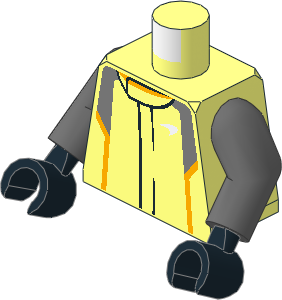Minifig Torso with Arms and Hands with Race Suit with McLaren Logos and Orange and Silver Stripes Pattern