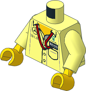 Minifig Torso with Arms and Hands with Boss Shirt with Mercedes Team Logos and Red Ribbon Pattern