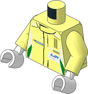 Minifig Torso with Arms and Hands with Race Suit with Logos and Tricolor Stripes Pattern