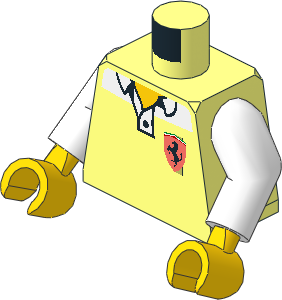 Minifig Torso with Arms and Hands with Ferrari Logo and White Collar Pattern