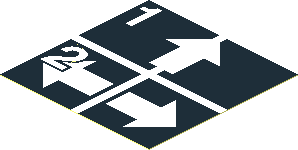 Sticker  1.9 x  1.9 with White Arrows Up, Left and Right, Numbers One and Two on Black Background