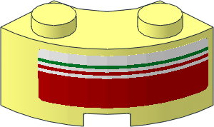 Brick  2 x  2 Corner Round w Stud Notch and Reinforced Underside with Tricolor Stripe on Red Background Right Sticker