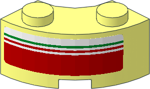 Brick  2 x  2 Corner Round w Stud Notch and Reinforced Underside with Tricolor Stripe on Red Background Left Sticker