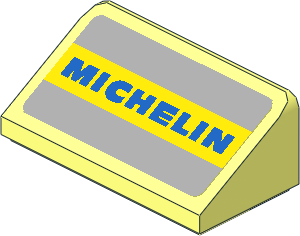 Slope Brick 31  1 x  2 x  0.667 with Blue Text Michelin in Yellow Stripe on Grey Background Sticker