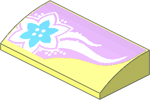 Slope Brick Curved  2 x  4 with Underside Studs with Medium Azure Flower and White Swirls Sticker