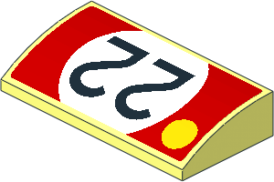 Slope Brick Curved  2 x  4 with Black Number 22 in White Disc and Yellow Disc on Red Background Left Sticker