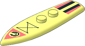 Minifig Surf Board  2 x  6.5 with Coral and Black Stripes and Sports Logo Pattern