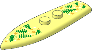 Minifig Surf Board  2 x  6.5 with Green Pine Trees and Metallic Gold and White Stars Pattern