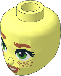 Figure Friends Head with Dark Nougat Eyebrows, Bright Green Eyes, Nougat Lips and Freckles and Open Mouth Smile with Teeth Pattern