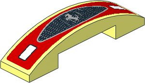 Slope Brick Curved  4 x  1 Double with Grey Ferrari Horse in Grey Grille and White Headlamp on Red Background Sticker