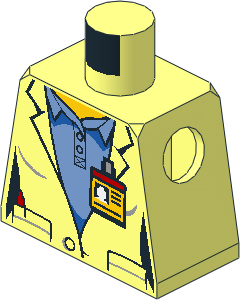 Minifig Torso with Female Lab Coat over Medium Blue Shirt with ID Badge and Space Shuttle Logo on Back Pattern