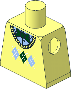 Minifig Torso with Knit Argyle Sweater Vest with Dark Green Bow Tie Pattern