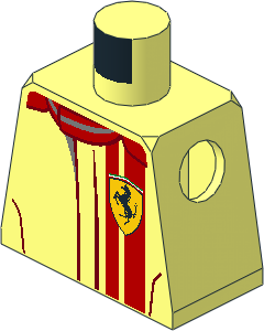 Minifig Torso with Racing Suit with Ferrari Logo and Red Vertical Lines with Silver Details Pattern