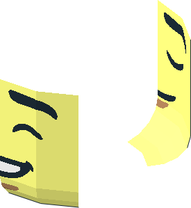 ~Minifig Head with Black Eyebrows, Closed Eyes, Medium Nougat Chin, Closed Mouth Smile / Open Mouth Smile 2-Sided Half Pattern