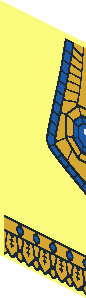 ~Slope Brick 65  2 x  2 x  2 with Gold Panel, Blue Jewel and Gold Fringe Pattern - Half