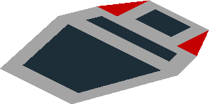 ~Sticker  0.8 x  2.8 with with 6 Black Trapezoid inside 2 Black Lines on Red Background - One Trapezoid
