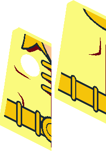 ~Minifig Torso with  3 Yellow Clasps, Collar, Belt and "R" on Black Oval Pattern - Half