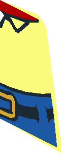 ~Minifig Torso with High Waist Blue Pants, Gold Buckle, Open Collar and Red Neck Pattern - Half