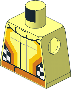 Minifig Torso with White/Yellow/Orange Racesuit Pattern
