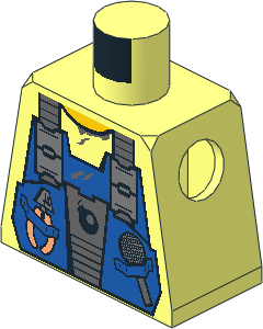 Minifig Torso with Blue Vest, Tools, Shirt and Bomb Pattern