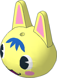 Minifig Head Animal Crossing Cat Rosie with Bright Pink Ears and Cheeks, Blue Fur and Magenta Mouth Pattern