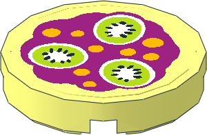 Tile  2 x  2 Round with Round Underside Stud with Yellow Spots and Three Kiwi Fruit Slices Sticker
