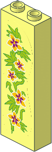 Brick  1 x  2 x  5 with Five Yellow and Magenta Flowers and Leaves Sticker