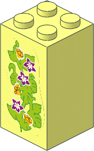 Brick  2 x  2 x  3 with Three Magenta Flowers, Three Yellow Gems and Leaves Sticker