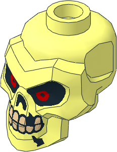 Minifig Head Skull with Black Eye Sockets, Red Eyes, Cracks and Missing Tooth Pattern