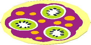 Sticker  1.8 x  1.8 with Yellow Spots and Three Kiwi Fruit Slices