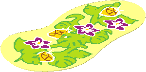 Sticker  3.4 x  1.8 Irregular with Three Magenta Flowers, Three Yellow Gems and Leaves