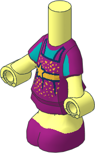 Figure Micro Doll Body with Magenta Short Dress, Dark Turquoise Shirt and Gold Sash with Star Pattern