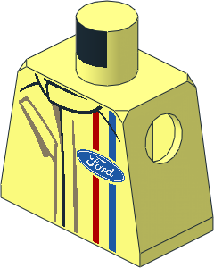 Minifig Torso with Race Suit with Ford Logos and Blue and Red Stripes Pattern