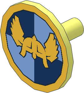 Minifig Shield Round Flat with Helmet on Dark/Medium Blue Quarters Pattern