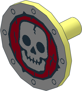 Minifig Shield Round Flat with Silver Skull on Dark Red Pattern