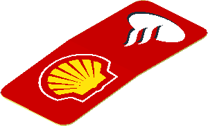 Sticker 1.7 x 0.8 Right with Logos Shell and Santander on Red Background (Formed) Sticker 1.7 x 0.8 Right with Logos Shell and Santander on Red Background (Formed)