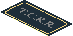 Sticker 1.9 x 3.8 with Silver "T.C.R.R" in Gold Frame Sticker 1.9 x 3.8 with Silver "T.C.R.R" in Gold Frame