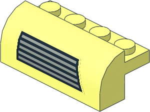 Brick  2 x  4 x  1.333 with Curved Top with Sticker Black and Light Grey Grid on Transparent Background (Right)