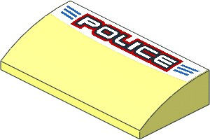 Slope Brick Curved 2 x 4 with Black/Red "POLICE" on White/Blue Stripes Sticker Slope Brick Curved 2 x 4 with Black/Red "POLICE" on White/Blue Stripes Sticker