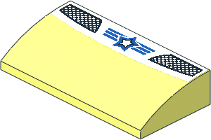 Slope Brick Curved 2 x 4 with Black/Blue Star on Blue/White Stripes and Grilles Sticker Slope Brick Curved 2 x 4 with Black/Blue Star on Blue/White Stripes and Grilles Sticker