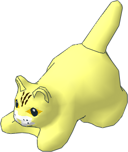 Animal Cat Crouching with Black Eyes, Yellow Sclera, Dark Brown Stripes on Head and White Muzzle Pattern