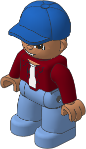 Figure Duplo Adult Male with Medium Blue Legs, Dark Red Top and Blue Baseball Cap Pattern