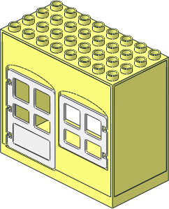 Duplo Building Wall  4 x  8 x  6 with Open Back and White Door and Window