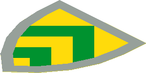 Sticker Minifig Shield Triangular with Green and Yellow Chevrons on Light Grey Background