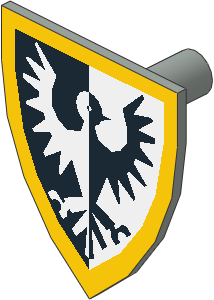 ~_Minifig Shield Triangular with Black Falcon Yellow Border Pattern [Light Grey] (Obsolete)