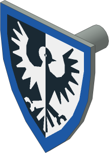 ~_Minifig Shield Triangular with Black Falcon Blue Border Pattern [Light Grey] (Obsolete)