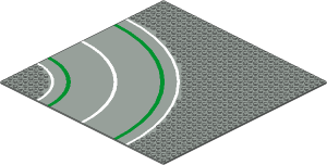 ~_Baseplate 32 x 32 Road 7-Stud Curve with Pattern (Obsolete)