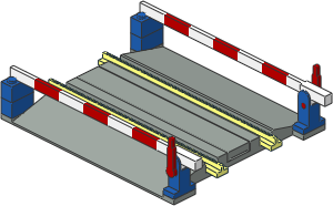 Train Track 4.5V Tapered Straight with Blue/Red/White Level Crossing Gate Type 1 (Closed) Train Track 4.5V Tapered Straight with Blue/Red/White Level Crossing Gate Type 1 (Closed)